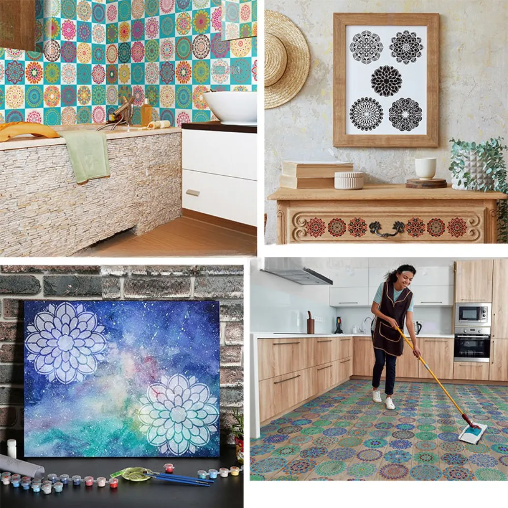 مجموعة استنسل ماندالا مكونة من 24 قطعة، قوالب طبقات مستديرة مقاس 5 بوصات للرسم وسجل القصاصات #5