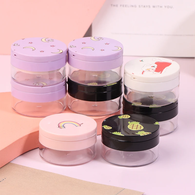 50g Refillable Plastic Loose Powder Jar With Makeup Puff&Mirror Empty Loose Powder Box DIY Portable Cosmetic Sample Pot