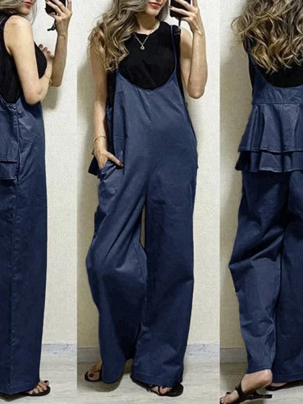Sweet Floral Print Wide Leg Overalls Women's Summer Autumn Casual Pants Cross-Border Japanese Style Layered Ruffle Strap Jump...