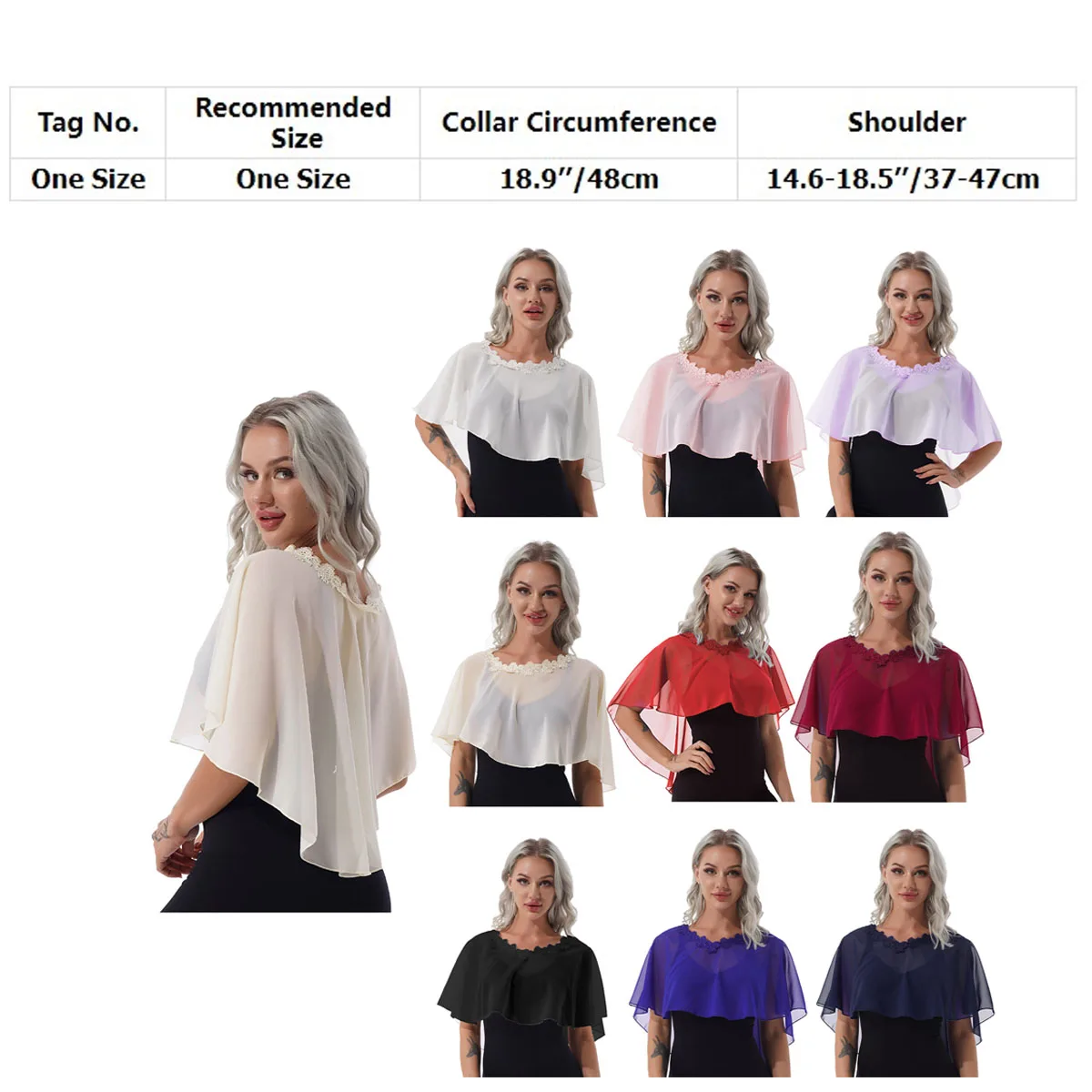 Poncho in Chiffon da donna Bolero giacca a tracolla leggera ed elegante sciarpa corta a portafoglio Top per abito da sera da sposa da sposa