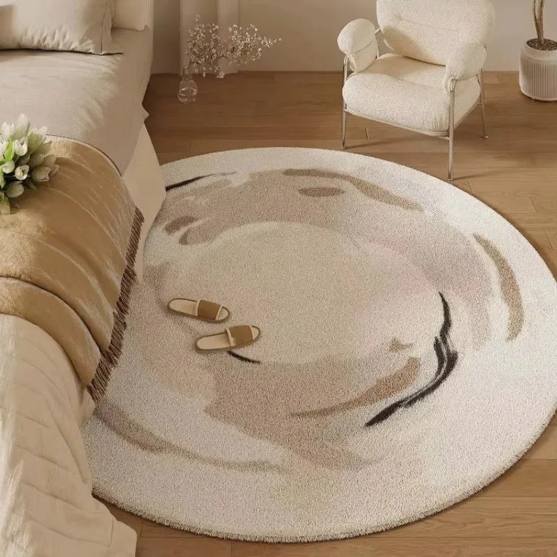 Soft Round Carpet Modern Minimal Cream Rug Quick Clean Noise Absorbing for Living Room