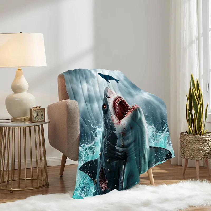 1pc Great Shark Pattern Flannel Blanket, Lightweight And Soft Throw, Gift Blanket for Family And Friends. Birthday Gift