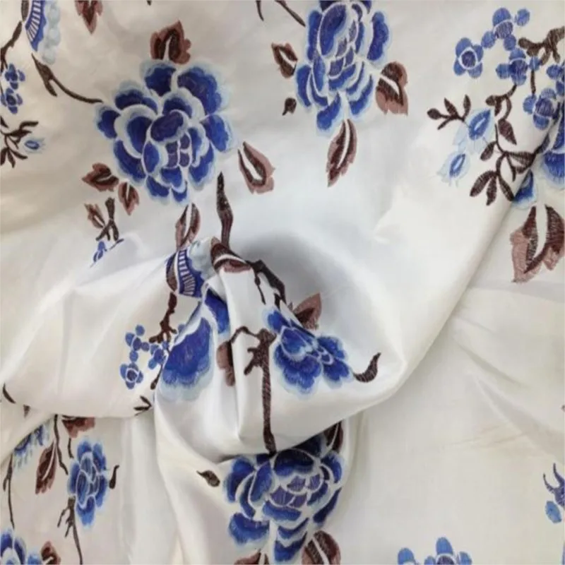 

Silk double embroidered fabric brocade blue and white porcelain series peony dress cheongsam satin