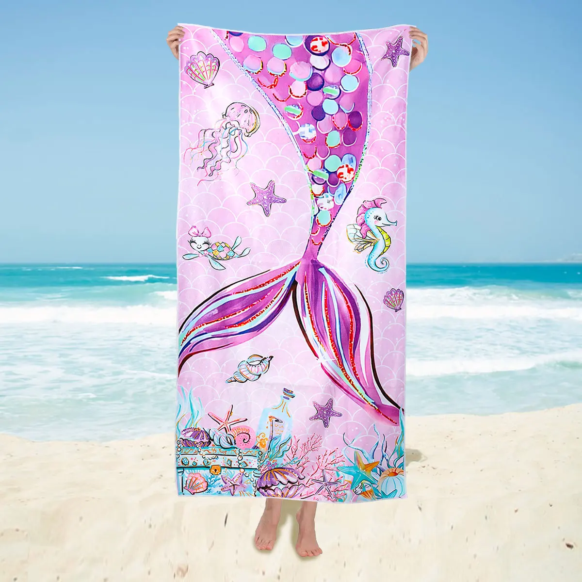 70x150cm Mermaid Beach Towel Microfiber Surf Poncho Bath Summer Swimming Fitness Yoga Swimming Sunscreen Bath Towels