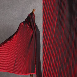 Women's Pleated Striped Chiffon Fabric,Smooth Feel,Large Bottom Dress,Sewing Material,DIY Beautiful Dress,Red and Black,Fashion
