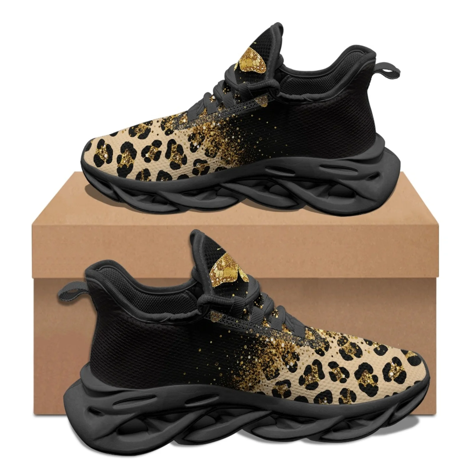 PENSTROLL Gold Leopard Print Lightweight Men's Sneakers for Outdoor Mesh & EVA Athletic Shoes Mens Running Shoes