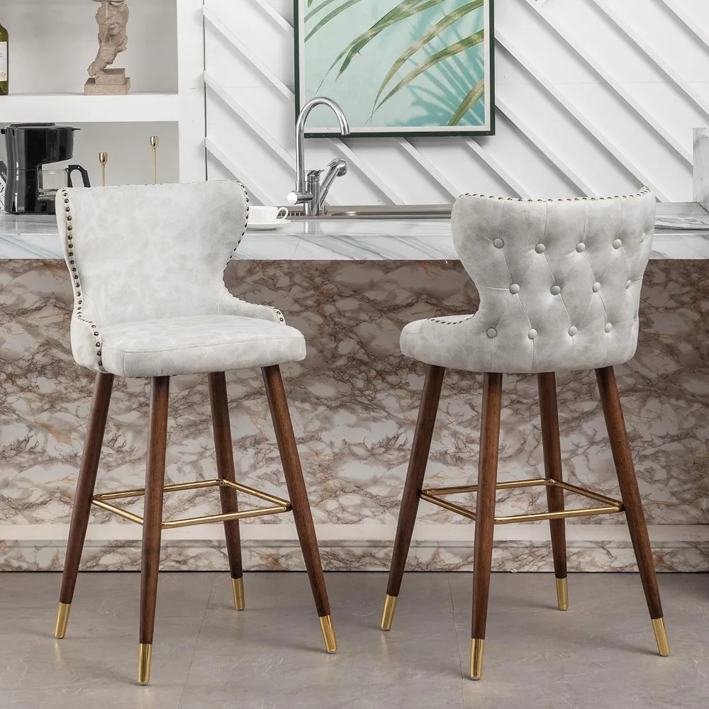 

Bar Height Bar Stools Set of 2, Faux Leather Barstools 29.5 Inch Mid Century Modern Bar Height Chairs Upholstered High To
