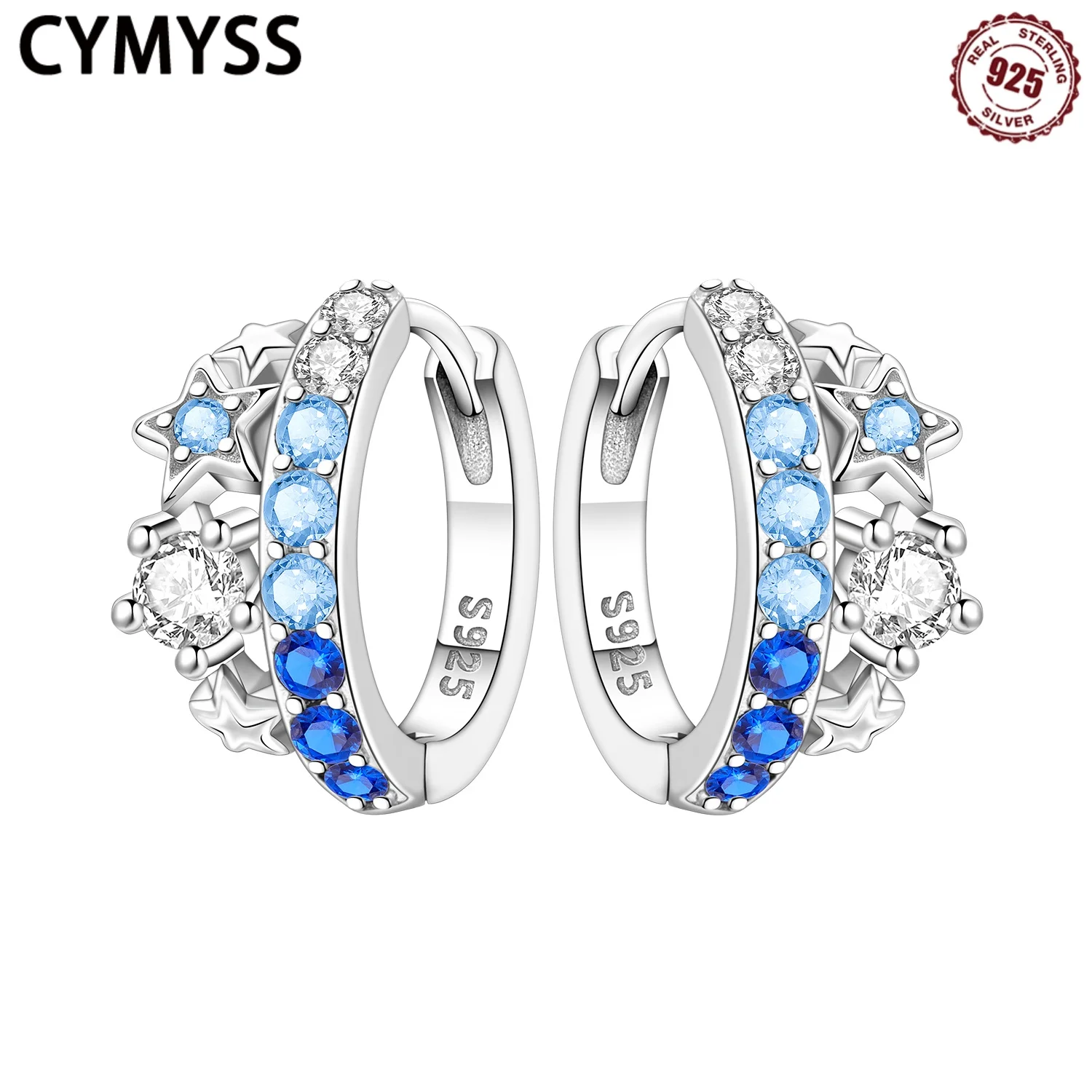 

CYMYSS 2025 New S925 Sterling Silver Zircon Gradient Blue Star Earrings Boutique Jewelry Birthday Gift Trend Women's Earrings