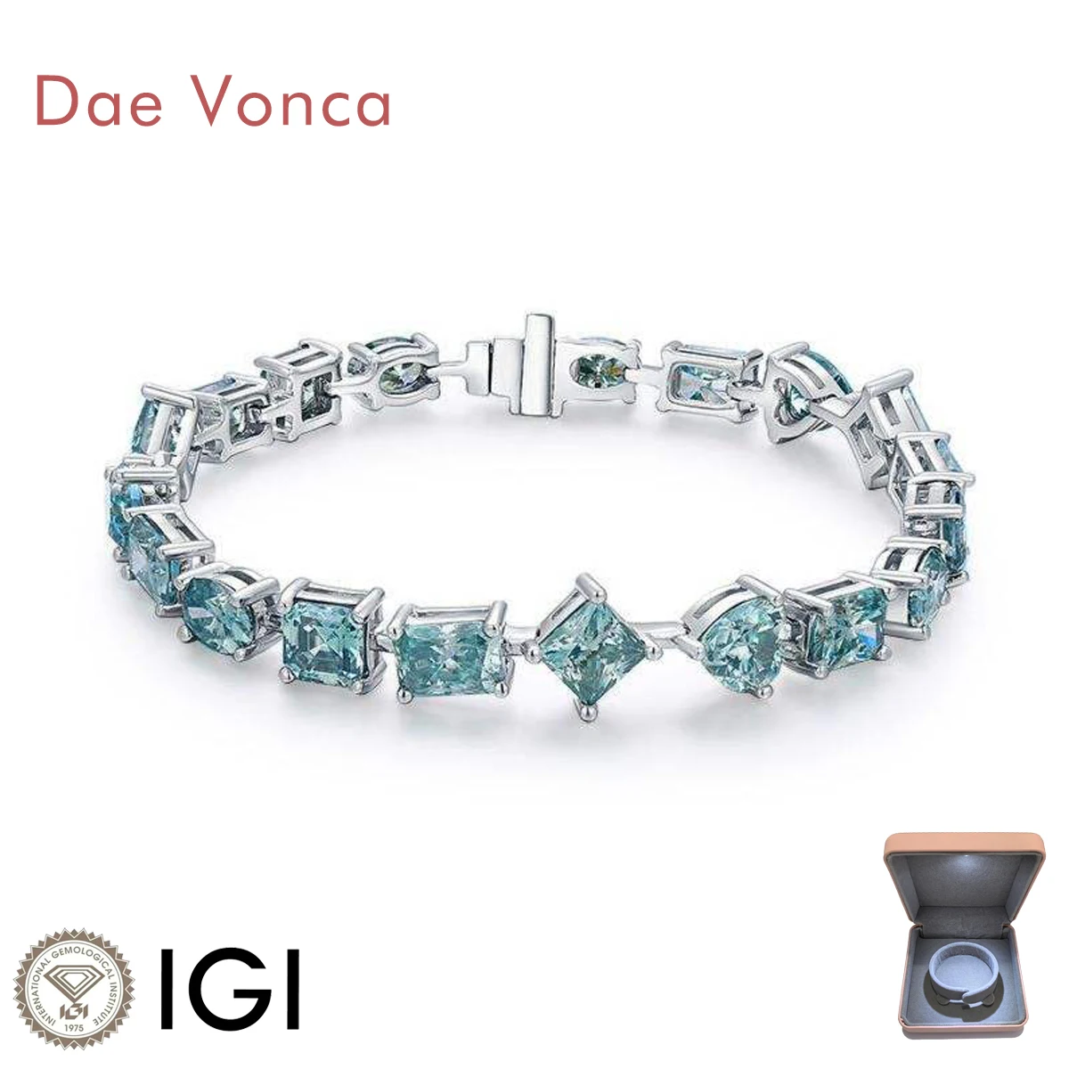 New Design Fancy Shape Lab Grown Diamond Bracelet Princess Square Heart Emerald Oval 14K White Gold Blue Green Bracelet