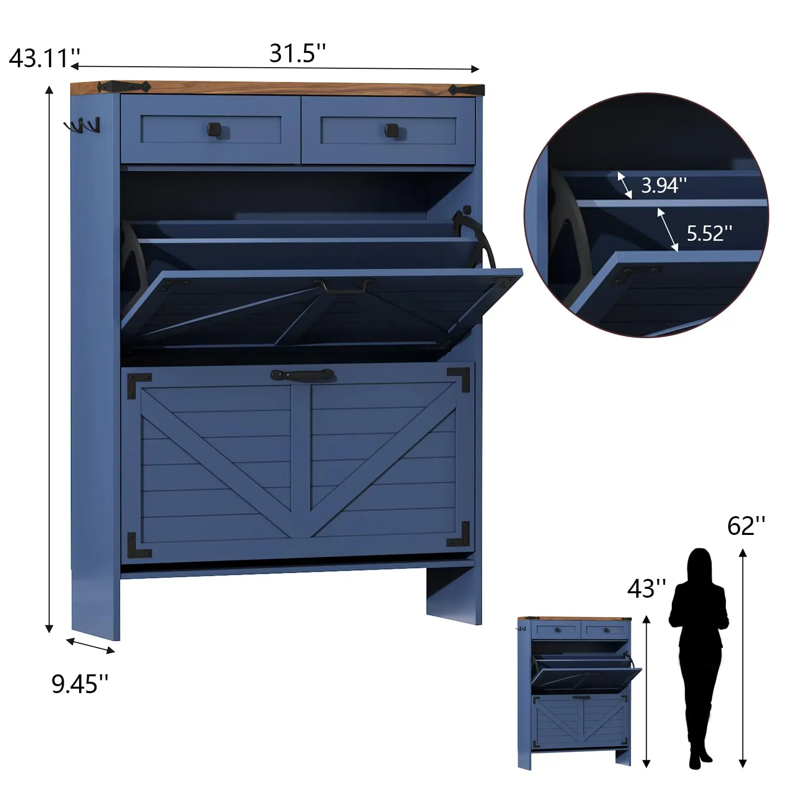 Shoe Cabinet with 2 Flip Drawers and Deodorizing Function, Hidden Shoe Storage Cabinet with 2 Pull-out Drawers