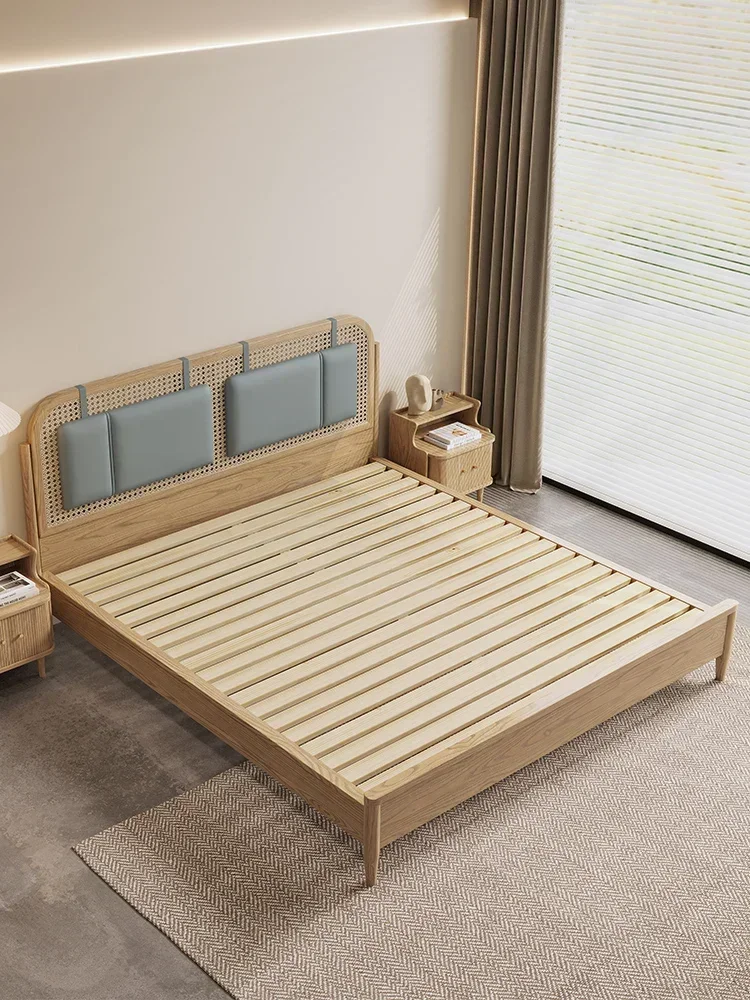 White wax wood solid wood bed, modern and simple, all solid wood Nordic Japanese style bedroom, wedding bed, home homestay soft