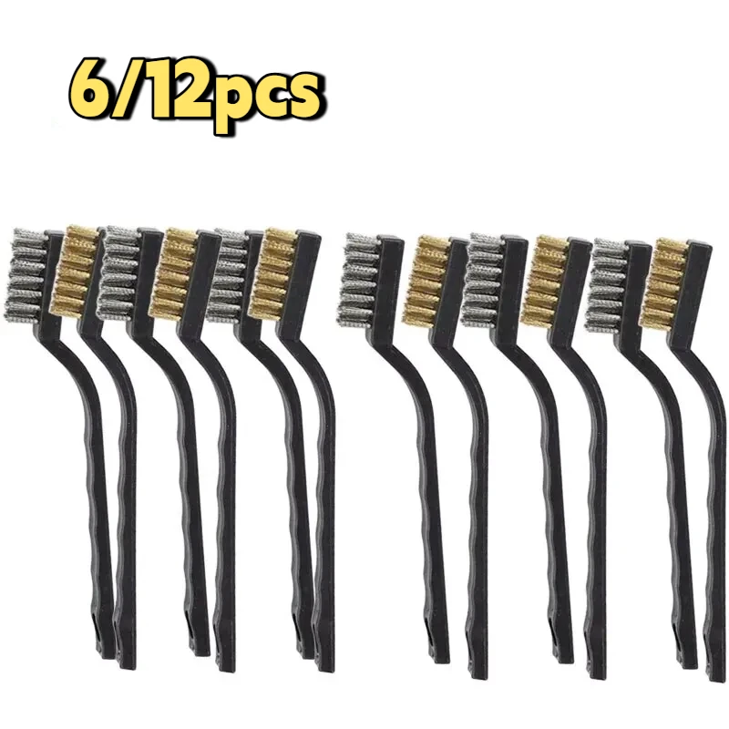 6/12 Pcs Mini Industrial Toothbrush with Copper & Stainless Steel Wire Bristles for Dirt And Hard Cleaning