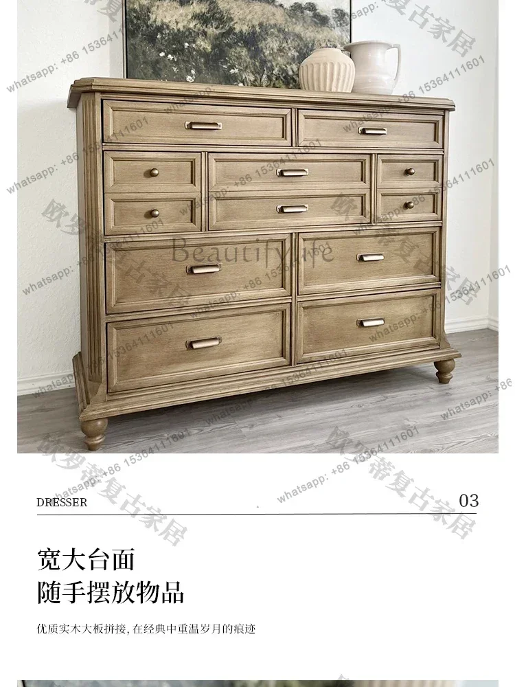 

yj7 American solid wood chest entrance foyer old entrance cabinet French simple master bedroom bedside storage cabinet
