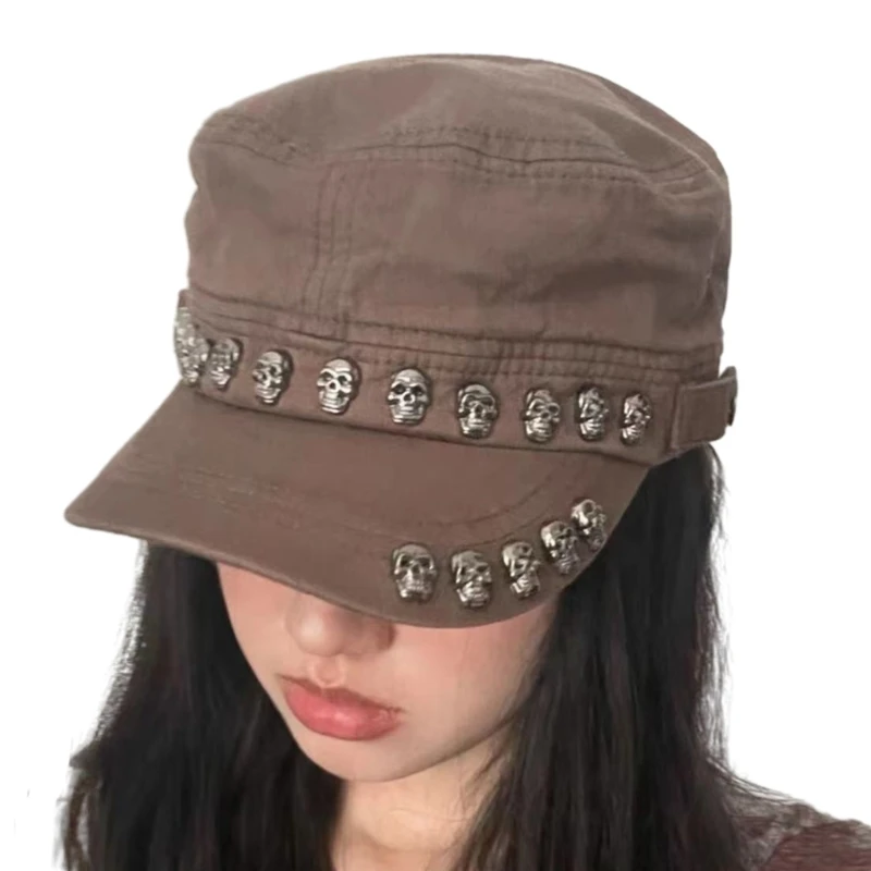 

Adult Sparkling Skull Rivet Beret Hat Teens Peaked Cap Hot Girls Women Sailor Hat Taking Photo Camping Beret Hat