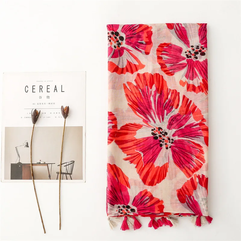 ナショナルスタイルスカーフ夏旅行日焼け止めスカーフ芸術アクセサリー写真撮影バリガーゼ赤い花蘭ショール