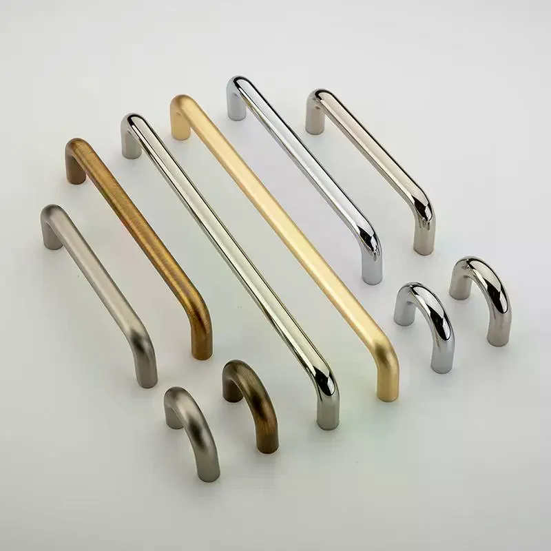 Solid U-Shaped Cabinet Door Handles Bright Silver Brushed Copper Kitchen Cabinet Drawer Wardrobe Door Pulls Furniture