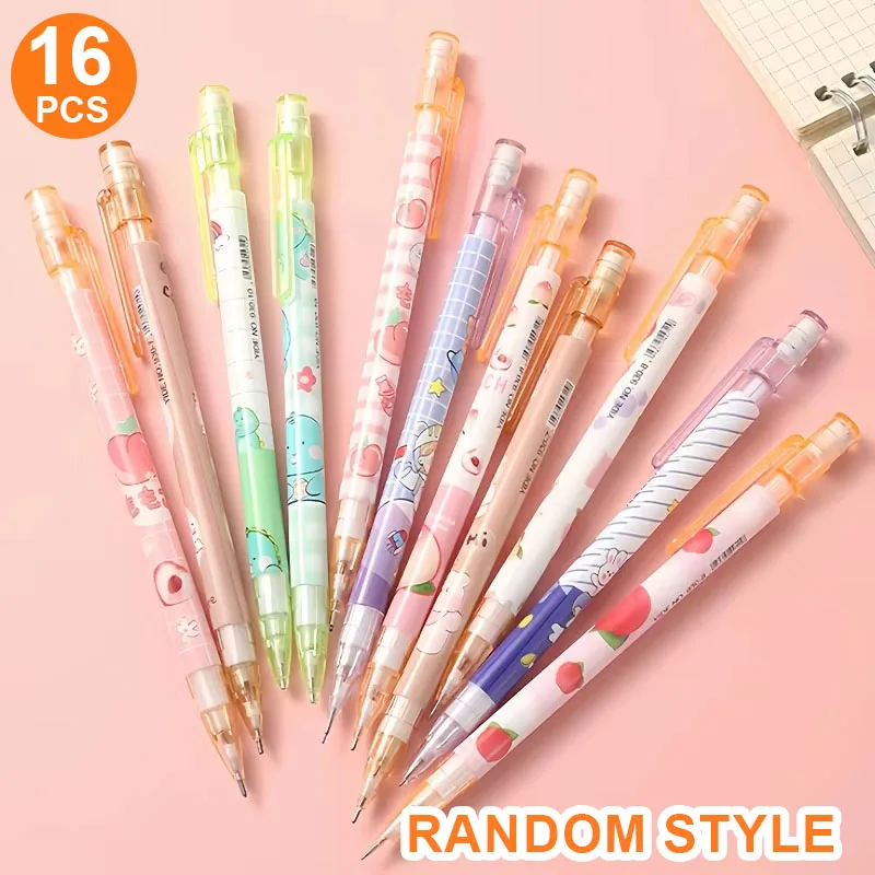 16 Mechanical Pencils with Printed Patterns, 6.89 Inches Long, Come with an Eraser, Easy to Erase Writing, Suitable for Office, Drawing, Note-Taking, Office Supplies, School Supplies, Stationery Sets, Back-To-School Se