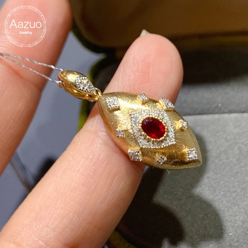 Aazuo Luxury 18K Yellow Gold Real Diamonds Natural Ruby Horse Eyes Shape Only Pendent No Chain Gifted for Women Au750 18 Inch