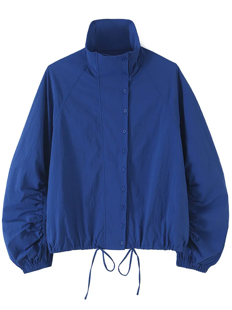 Women's Coats Stand Collar Long Sleeves Side Placket Oversized Jackets Spring Autumn Female Solid Loose Coat Chic New Outerwears