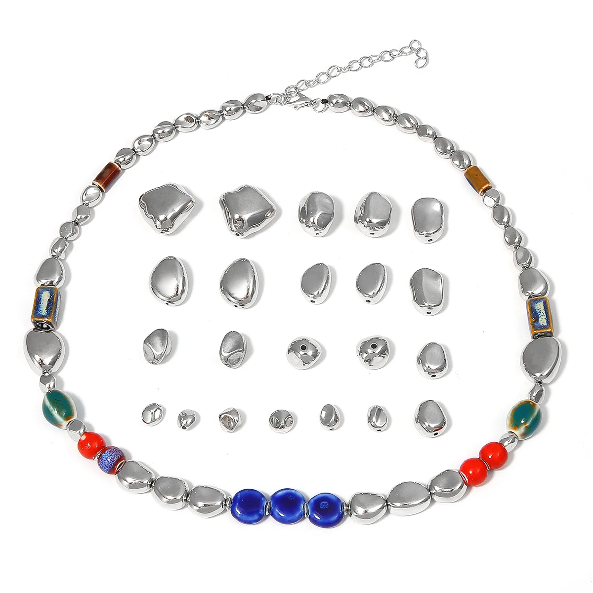 10-50pcs/Lot Silver Rhodium Plated Different Shapes CCB Loose Beads for DIY Jewelry Making Necklace Bracelet Accessories