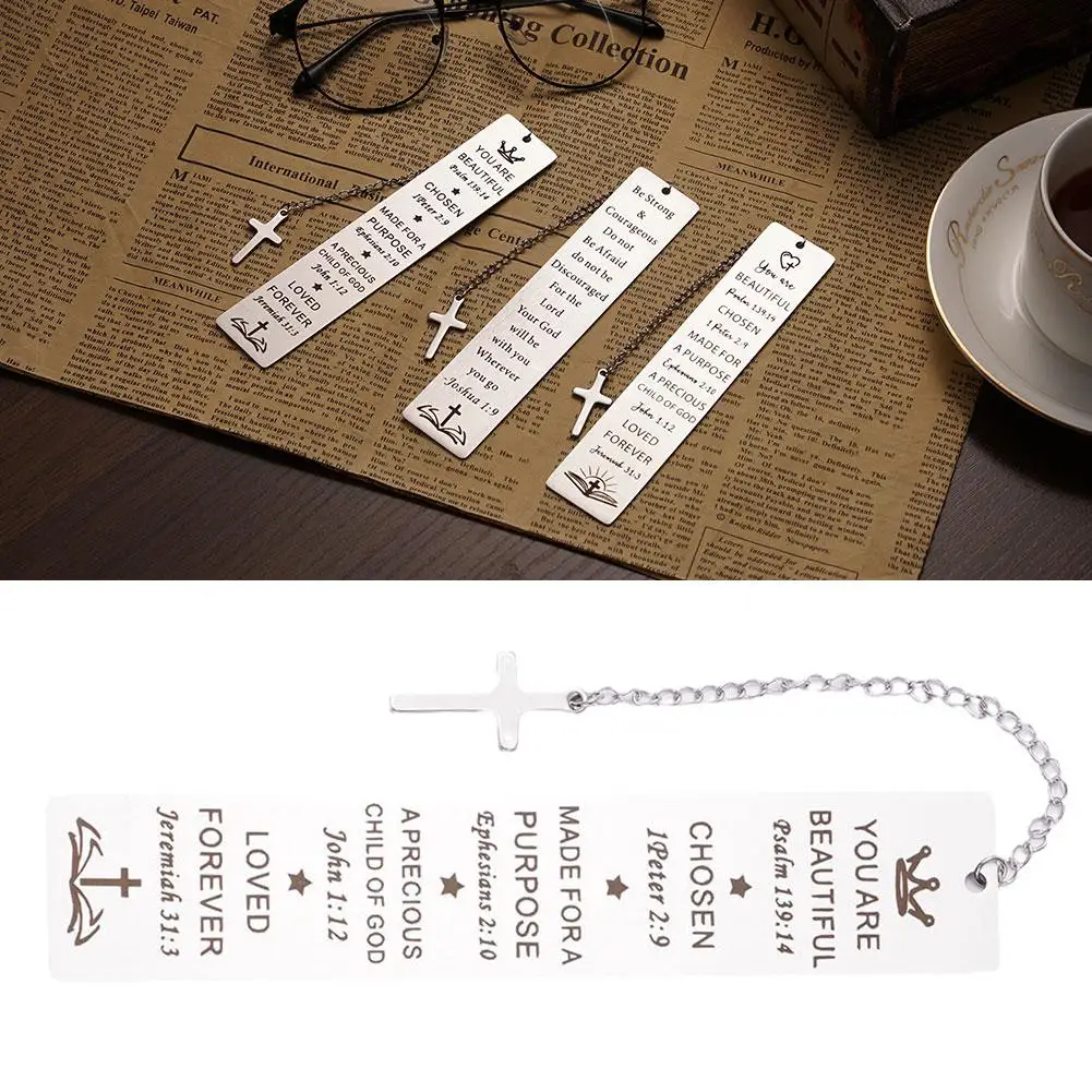 Stainless Steel Bookmark Cross Pendant Reading Book Page Marker Book Retro Mark Marker Stationery Bookmarks Supplies