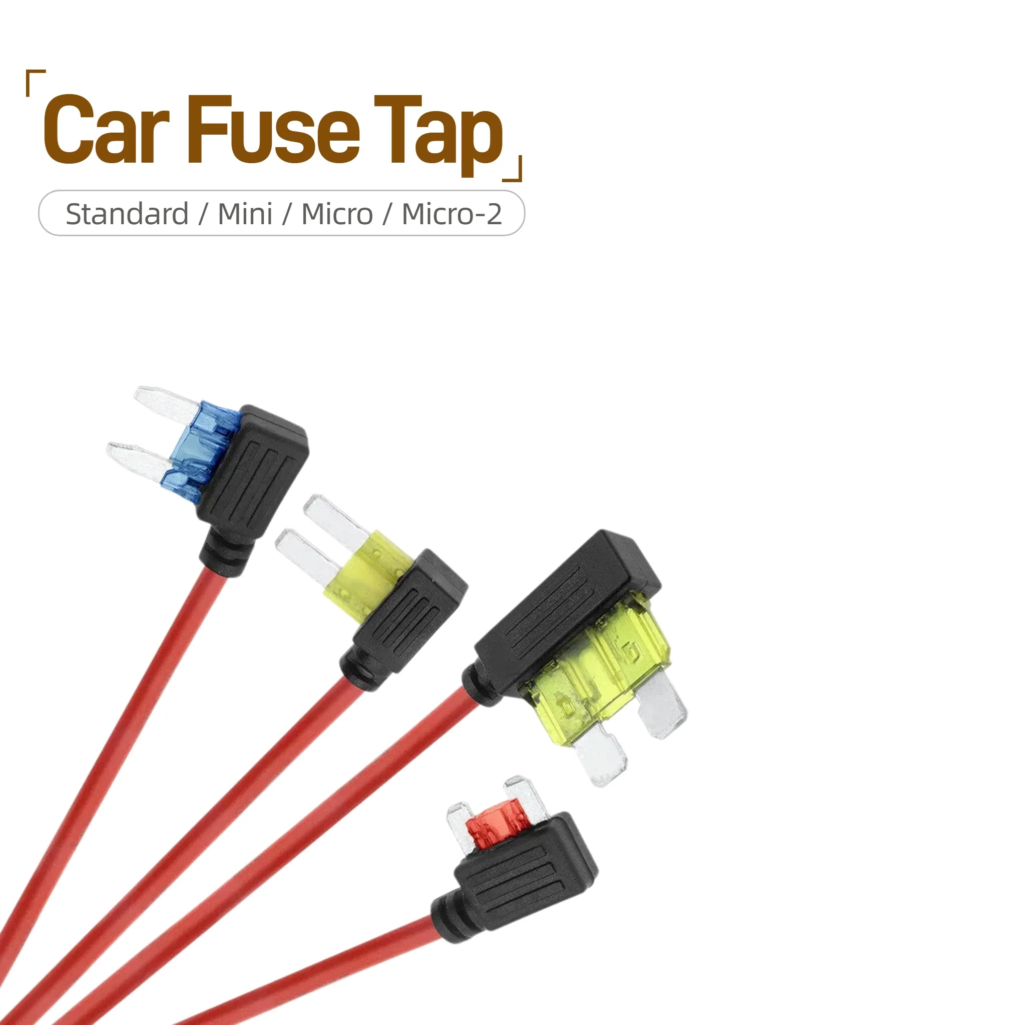 Car Fuse Tap Add‑a‑Fuse Adapter 15cm Wire Standard Mini Micro‑2 Blade Fuse Holder for Dash Cam 5‑20A