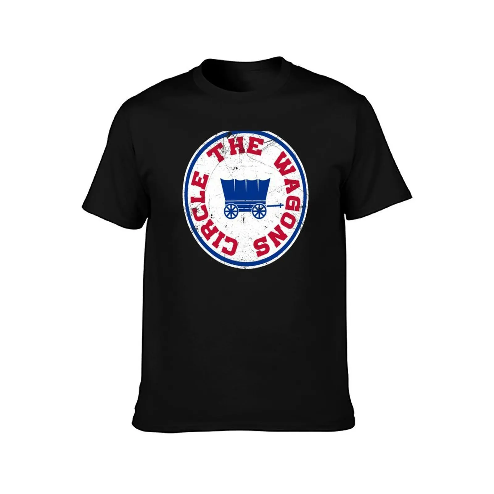 Circle The Wagons, Vintage - Blue T-Shirt, Summer Casual Cotton Tee, Oversized Streetwear Tops, Vintage Graphic Print