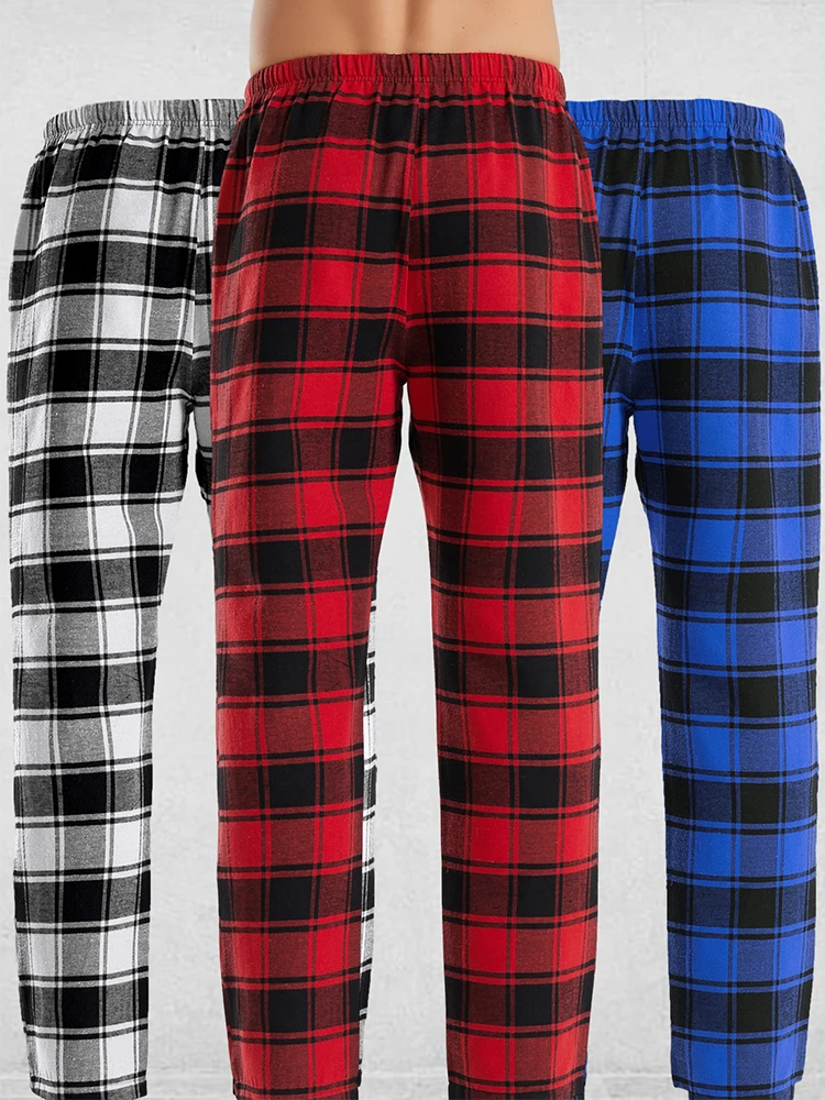 Men\'s Sleep Bottoms Fashion Plaid Pajama Pants Lace Up Elastic Home Casual Trousers Loose Comfortable Straight Leg Yoga Pants