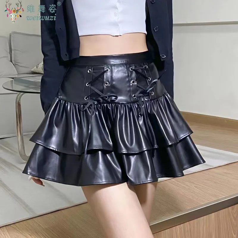 

Готическая женская черная юбка Pupi юбка с высокой талией бант короткая юбка Y2K субкультура оригинал уличная вечеринка ночной клуб карнавал темный сладкий крутой ветер уникальный изысканный дизайн ремней добавляет таи