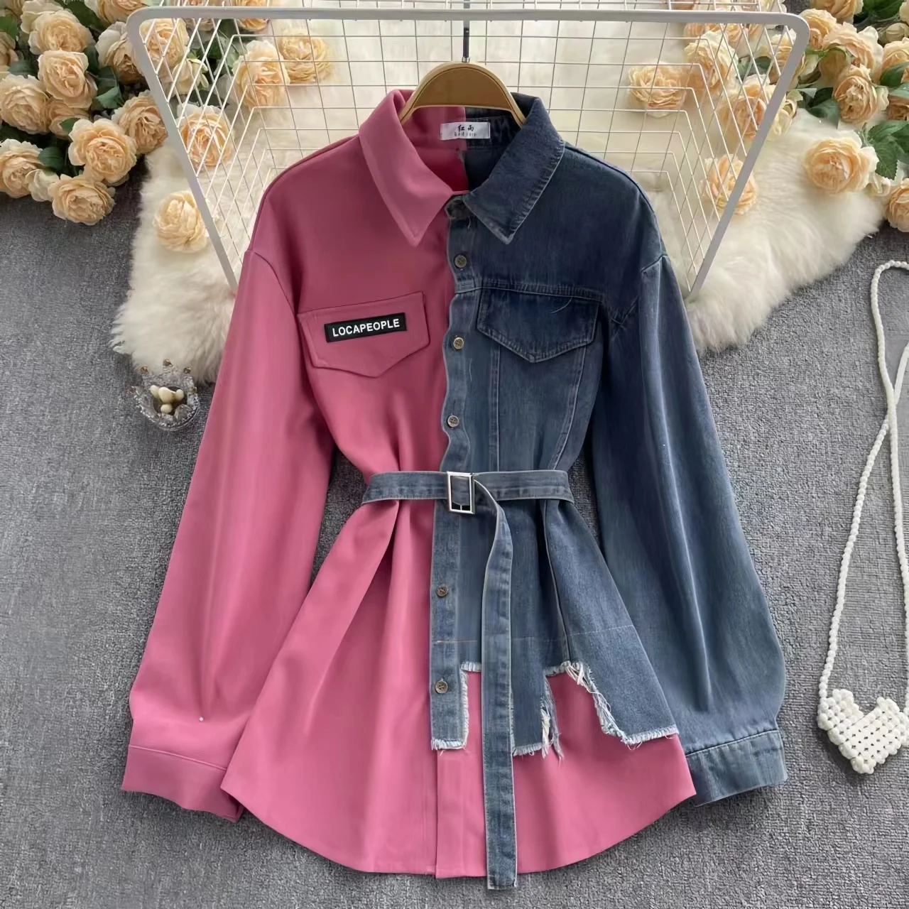 Single Breasted Cowboy Jackets for Women, Adjustable Waist Jeans Coats, Spliced Female Clothing, Spring, Autumn, New, 2024