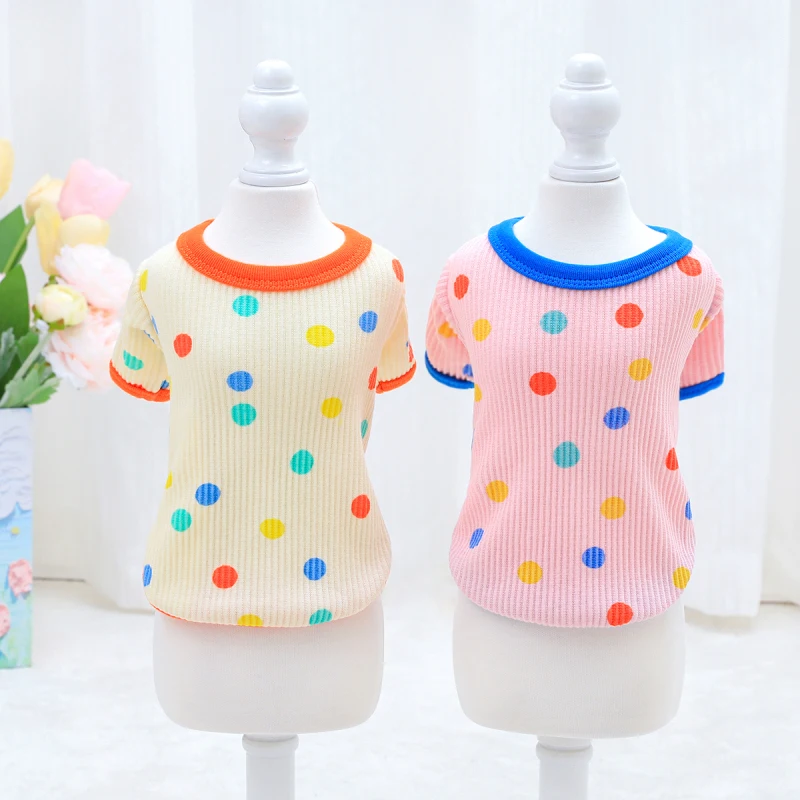 2023 Cute Polka Dot Dog T-shirt Teddy Yorkshire Terrier Winter Pet Pajamas Maltese Poodle Bichon Frise Pomeranian Dog Clothing