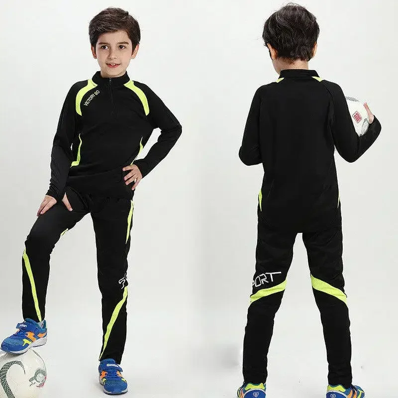 Boy Girl Autumn Running Sweatshirt + Sweatpants Children Kid Basketball Football Thermal Sets Sport Suit Tracksuit Jersey Kit 09