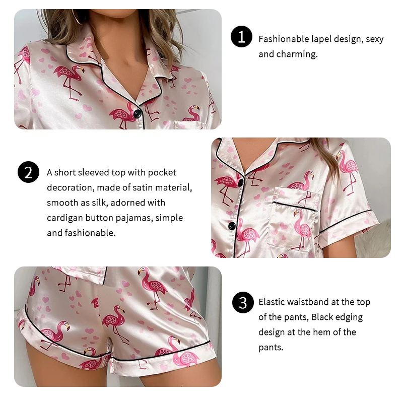 Women\'s Floral Print Pajama Set Short Sleeve Button Up Top and Elastic Waistband Shorts for Comfortable Sleep and Lounging