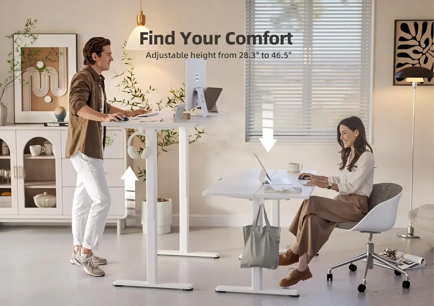 مكتب قائم كهربائي بارتفاع قابل للتعديل، مكتب واقف 40 × 24 بوصة مع إدارة الكابلات، مكاتب المكاتب المنزلية مع لصق #4