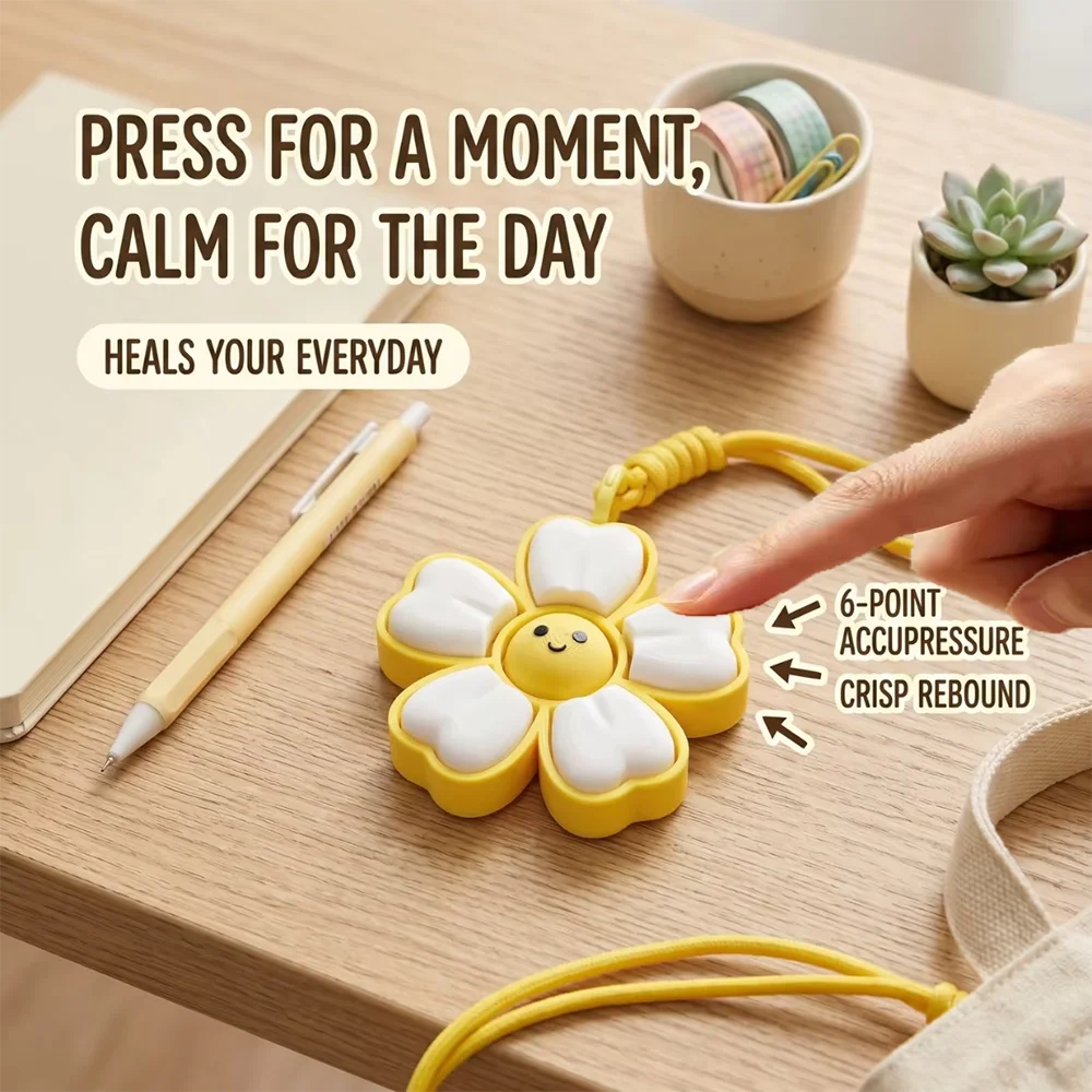 6 Points Acupressure Flower Fidget Keyring Pocket Stress Relief Toy Click Sensory Toy Cute Floral Key Pendant for Favor Gift