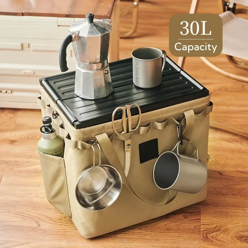 Camping folding kit, portable outdoor picnic lunch box storage, mini table tactical backpack