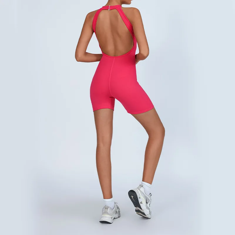 Yoga mouwloze jumpsuits Hoge intensiteit nauwsluitende sport rugloze bodysuit Nauwsluitend hardloopfitnesspak
