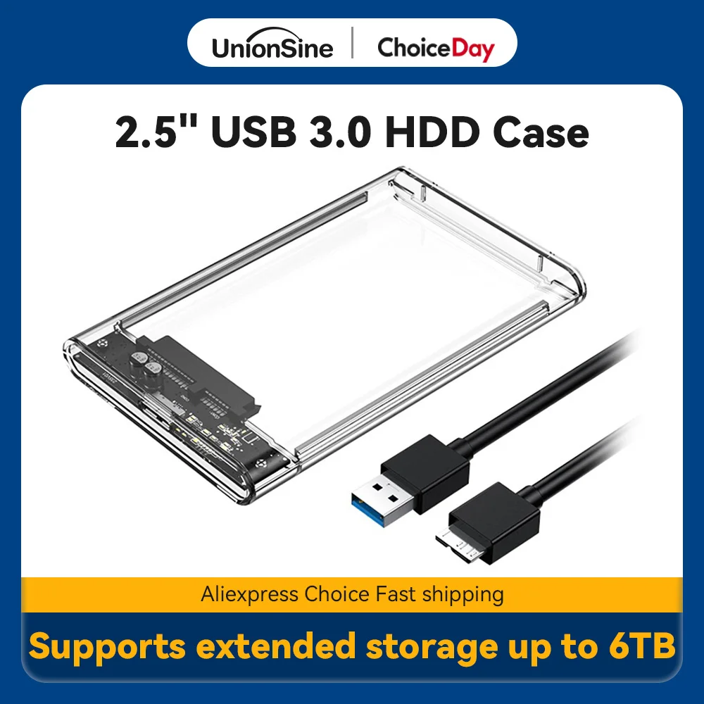 UnionSine MicroB 외장 스토리지 HDD 케이스, USB 3.0, 2.5 인치, SATA 5Gbps HDD SSD 하드 드라이브 인클로저, 지지대 UASP, PC 노트북용 