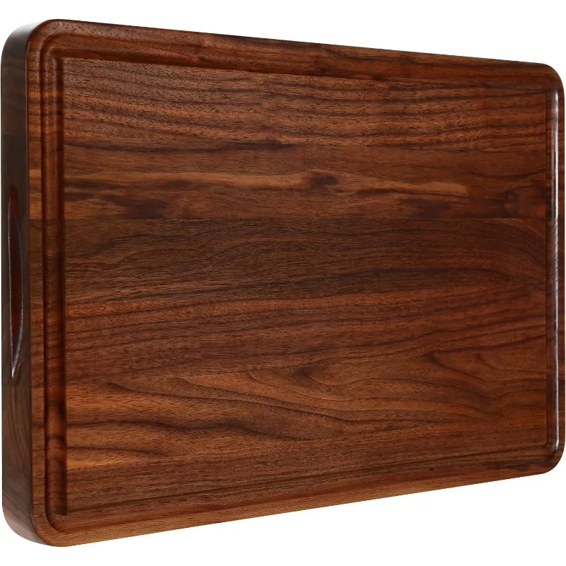 

Large Walnut Wood Cutting Board for Kitchen 17x11 (Gift Box) with Juice Groove Handles Non-slip Mats Thick Reversible But