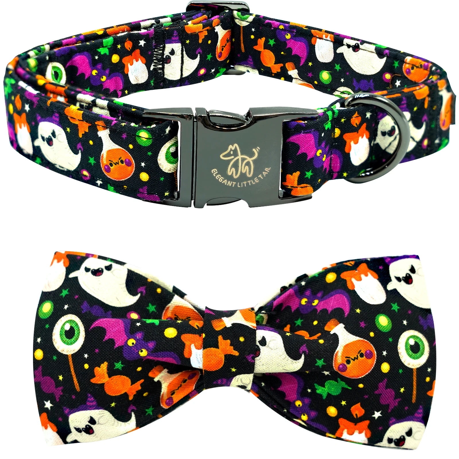 

Elegant little tail Fall Dog Collar, Halloween Dog Collar Pet Collar Ghosts Dog Pet Collar with Bowtie Metal Buckle Cotton