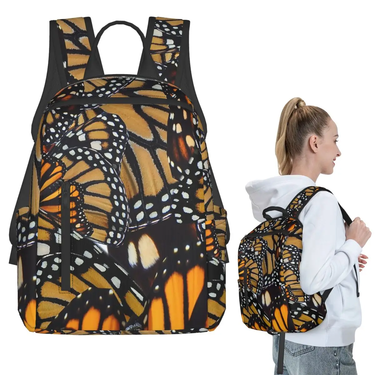 Butterfly Orange Pattern Backpack Student BookBag Boys Girls School Bag Computer Shoulder Bags Men Women