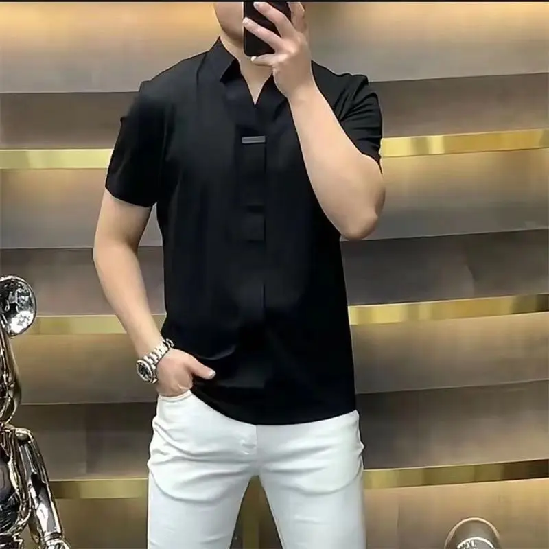 New Arrival Trendy Men\'s Slim Fit Short Sleeve Shirt for Business Casual Wear Summer 2023 Luxury Fashion Formal Classic Shirt