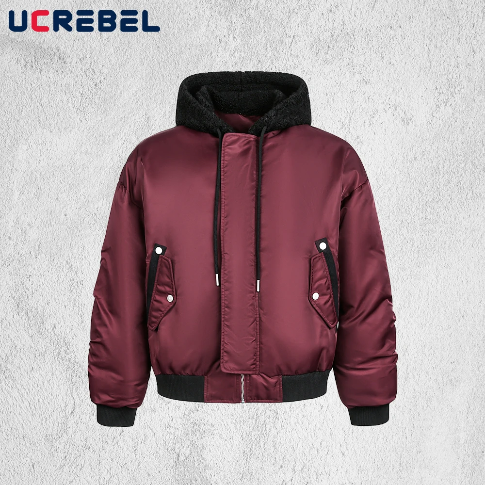 

Retro Spliced Hooded Ma-1 Bomber Jacket Mens Winter Retro High Street Pleated sleeves Quilted Jacket Man Outerwear