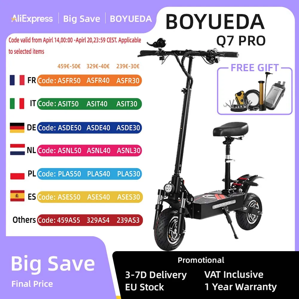 BOYUEDA Q7PRO 3200W doppio motore 52 v19ah Scooter elettrico pieghevole 10 pollici 70 KM/H