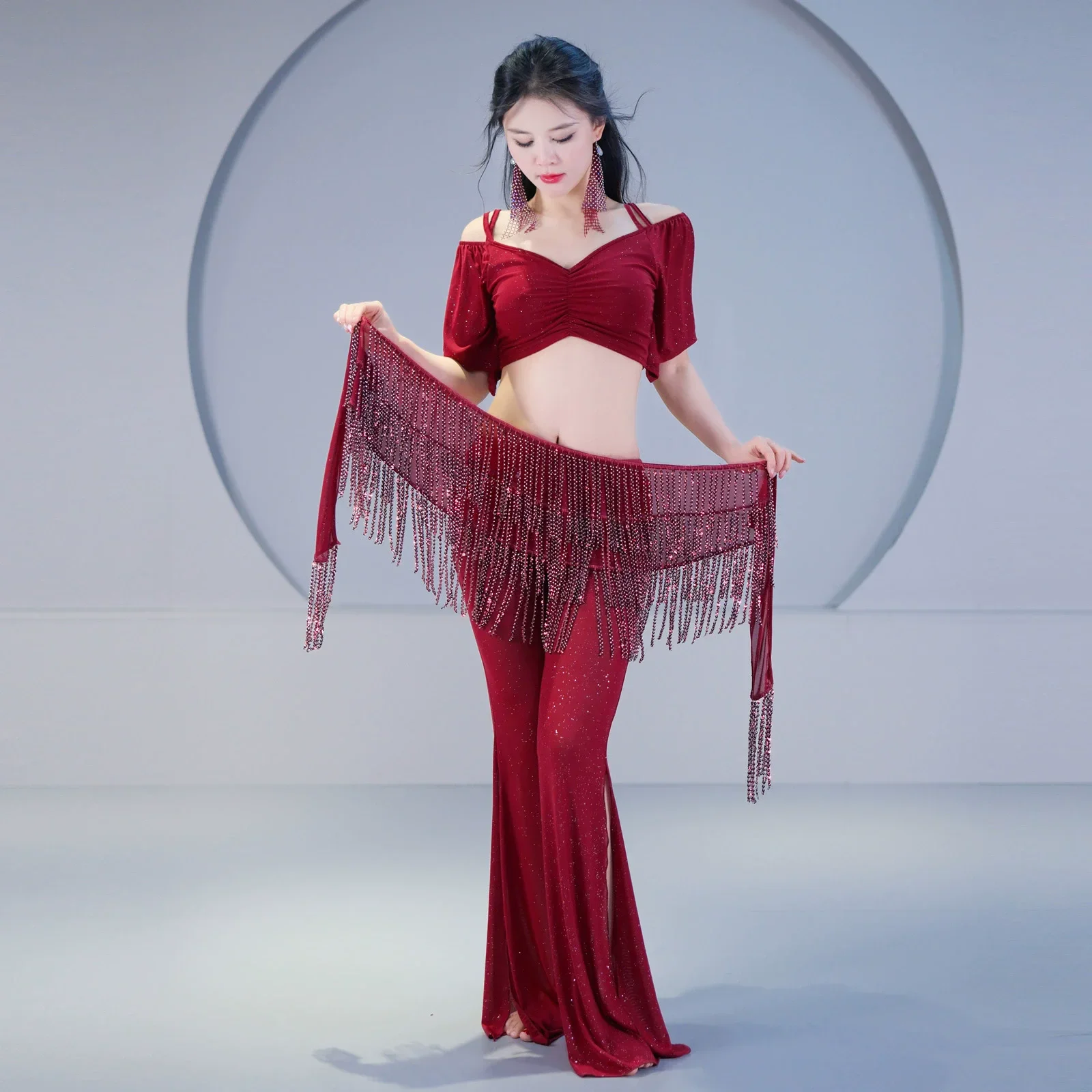 Nieuwe Buikdans Kostuum Vrouwen Les Dancewear Top Hippe Sjaal Broek Oosterse Buikdans Praktijk Kleding