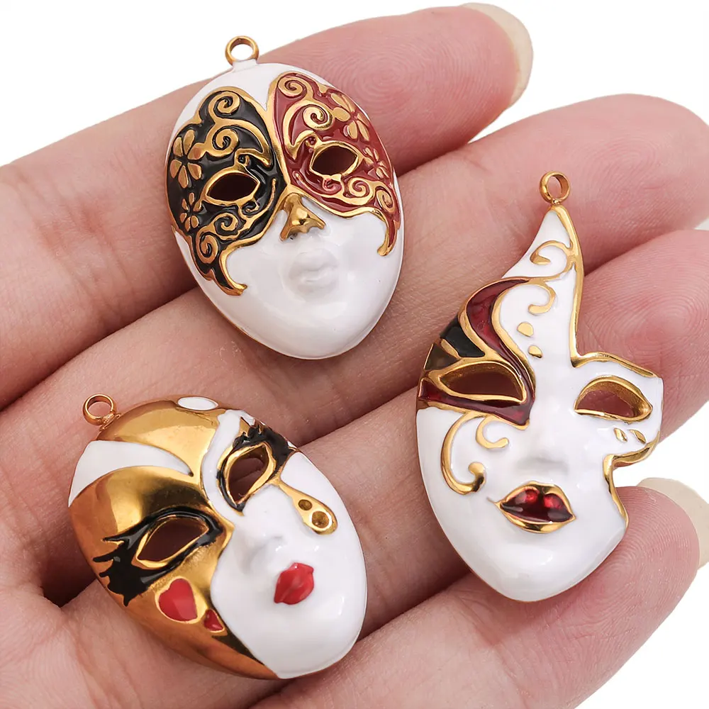 1PCS Mask Water Drop Evil Eye Stainless Steel Charms Enamel Pendant Accessories DIY Women's Jewelry Necklace Making Connectors image 2