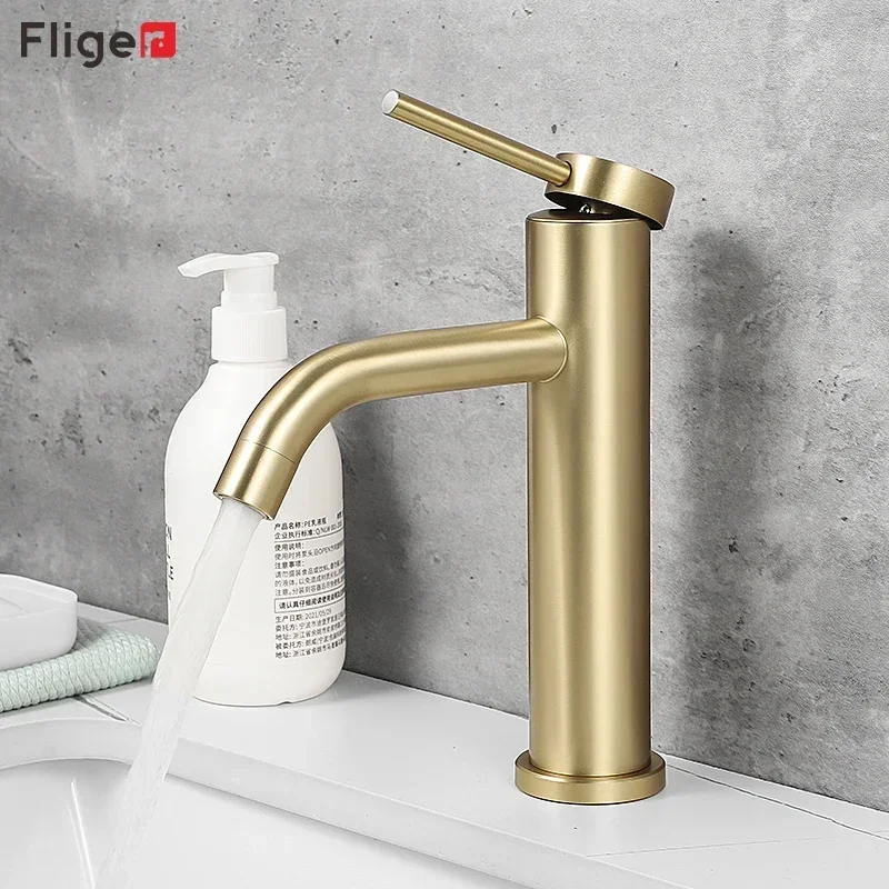 Fliger Gold Black Bathroom Faucet Tall Basin Faucets Bathroom Crane Hot Cold Water Sink Mixer Tap Countertop Sink Faucet Crane