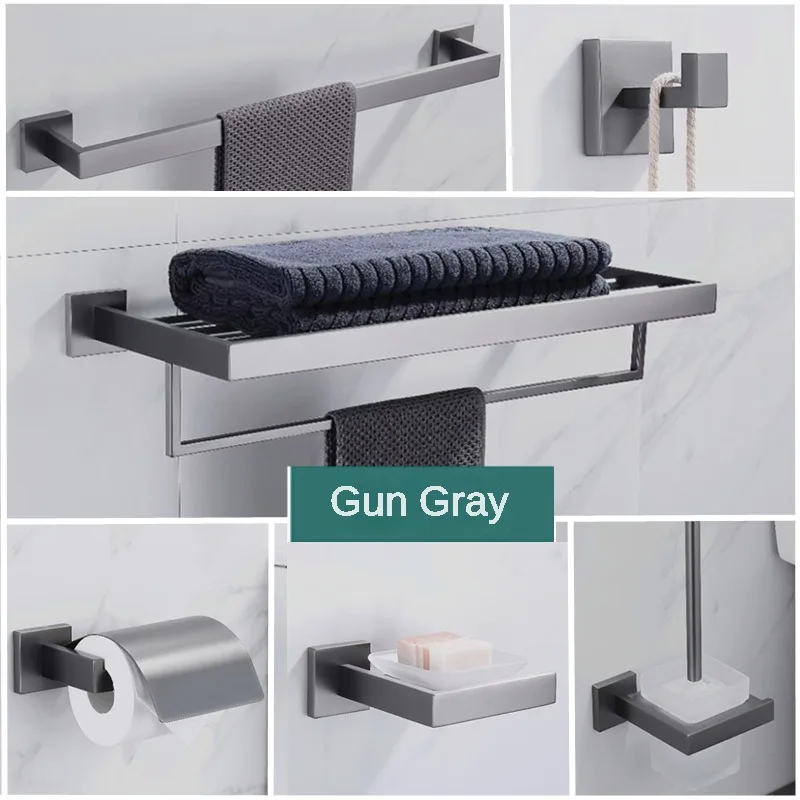 Export German Gun Gray 304 Stainless Steel Towel Rack 2-Tier Towel Bracket Toilet Storage Tissue Rack Hardware Pendant Cover