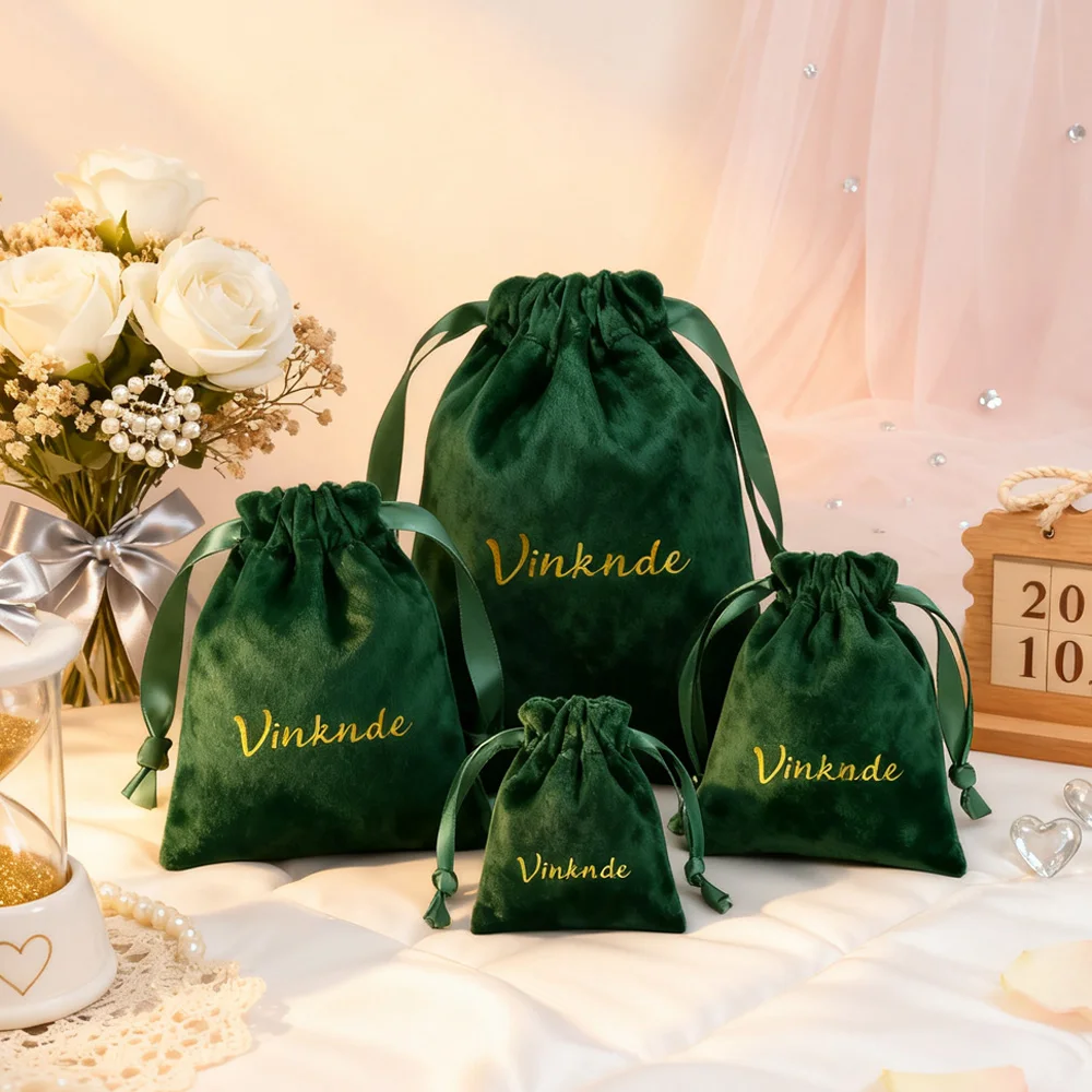 

50Pack Jewelry Flannel Drawstring Bag Personalized Logo Christmas Wedding Favors Gift Packaging Boutique Cosmetic Velvet Pouch