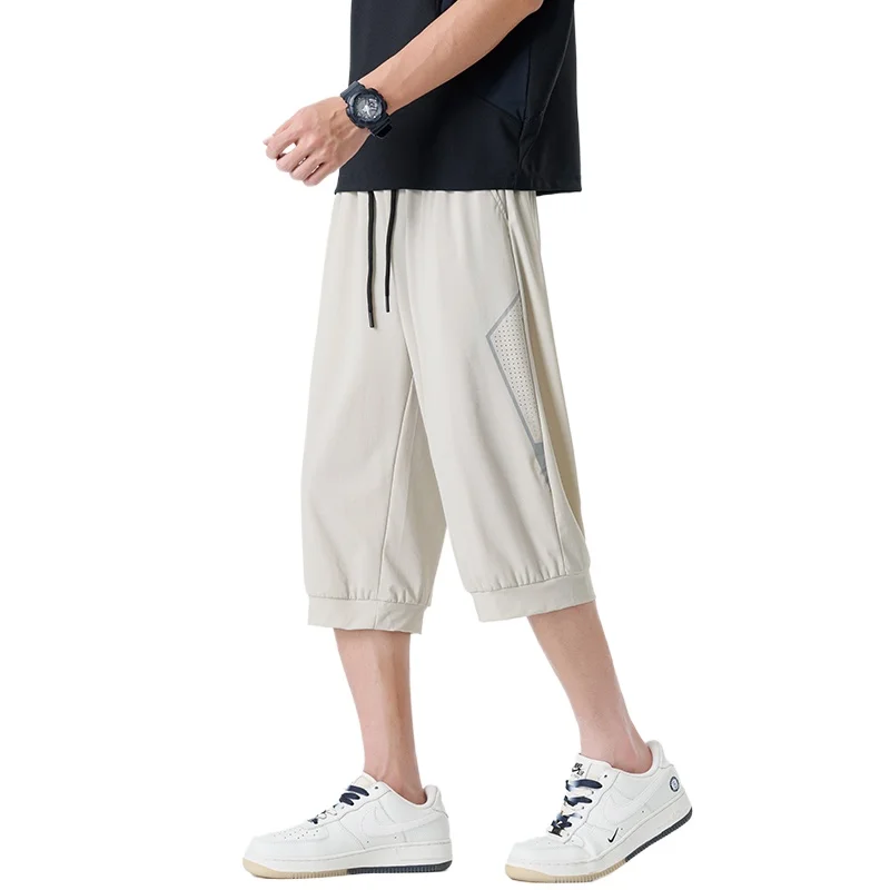 

Men's Ice Silk 7-Point Pants New Summer Breathable Mesh Shorts Simple Versatile Daily Outing Comfortable Casual Trousers Fashion